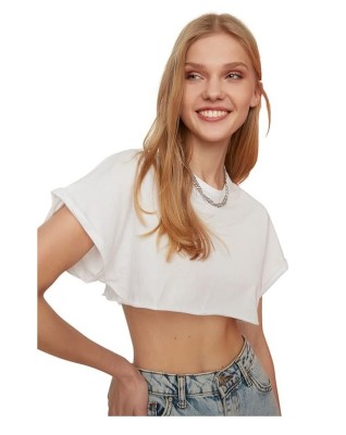 Tricou cu maneca scurta Trendyol Super Crop Knit, alb, XS - OUTLET foto
