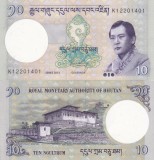 Bhutan 10 Ngultrum 2013, Bancnota UNC, Asia