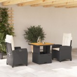 VidaXL Set mobilier de grădină cu perne, 3 piese, negru, poliratan