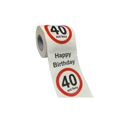 Hartie igienica, amuzanta, Aniversare 40 de ani, 2 straturi, Mesaj amuzant &amp;amp;quot;Happy Birthday 40 and Sexy&amp;amp;quot;, 10 cm h, 10 cm l foto