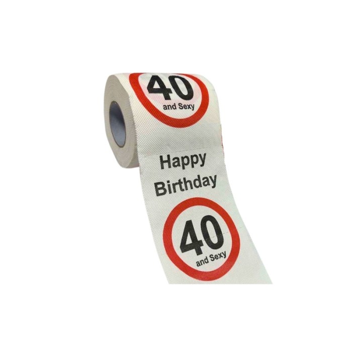 Hartie igienica, amuzanta, Aniversare 40 de ani, 2 straturi, Mesaj amuzant &amp;quot;Happy Birthday 40 and Sexy&amp;quot;, 10 cm h, 10 cm l