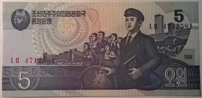 Bancnota - Republica Populara Democrata Coreeana - 5 Won 1998