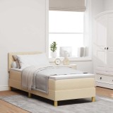 VidaXL Pat cu arcuri cu saltea crem 80x200 cm țesătură