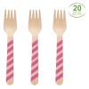 Set Furculițe Lemn 20 Buc, Dungi Fucsia, 16cm, Oem