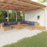 Cumpara ieftin Set mobilier grădină cu perne, 12 piese, lemn masiv de tec