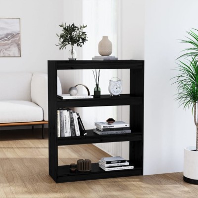 Bibliotecă/Separator cameră negru 80x30x103,5 cm lemn masiv pin foto