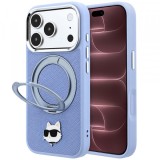 Husa MagSafe pentru Apple iPhone 18 Pro Max / 17 Pro Max, Karl Lagerfeld, Saffiano Ring Stand 360 Choupette Pin, Bleu
