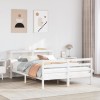 VidaXL Cadru de pat cu tăblie, alb, 135x190 cm, lemn masiv de pin 3305934