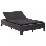 Șezlong Dublu vidaXL Poliratan Negru cu Pernă, Ajustabil, 220x130cm, Mobilier Gradina