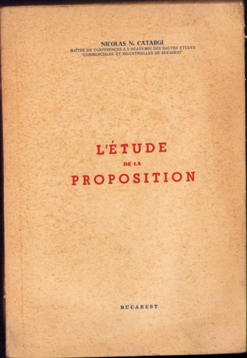 C5094N L&rsquo;&eacute;tude de la proposition par Nicolas Catargi, fără an, perioada interbelică