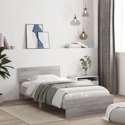 vidaXL Cadru de pat cu tăblie gri sonoma 100x200 cm lemn prelucrat 838622 foto