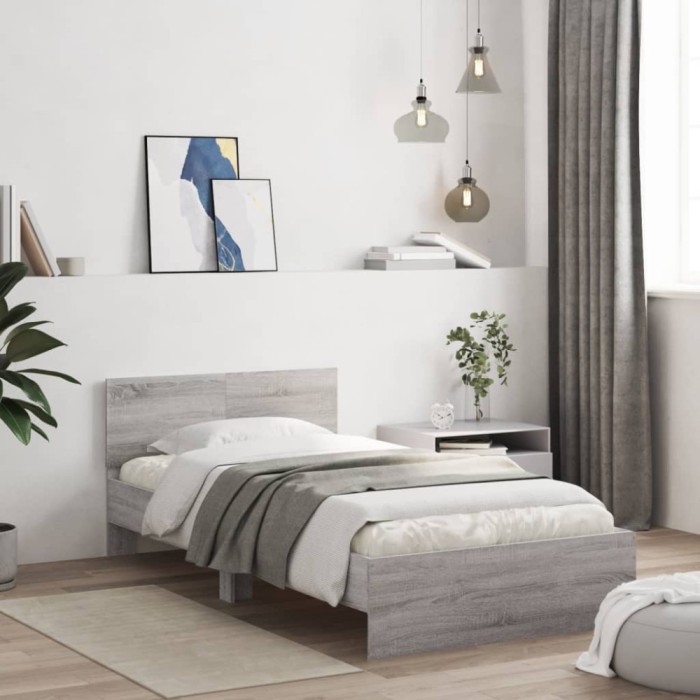 vidaXL Cadru de pat cu tăblie gri sonoma 100x200 cm lemn prelucrat 838622