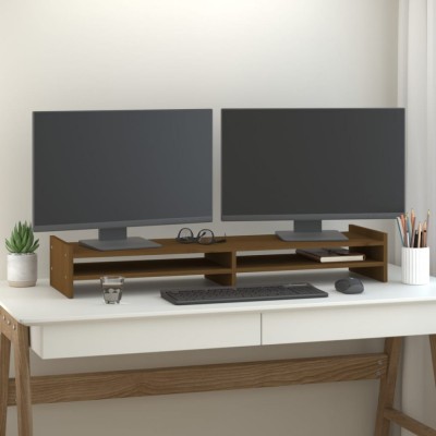 vidaXL Suport pentru monitor, maro miere, 100x27x15 cm, lemn masiv pin foto