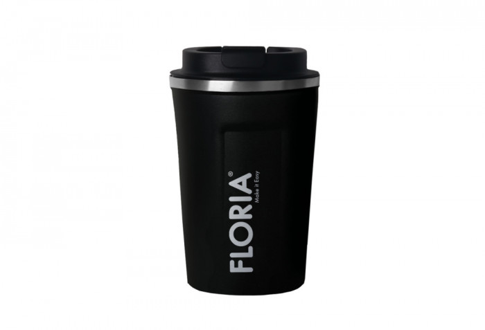 Cana de cafea Floria ZLN9969 tip termos, capacitate 380ml, interior din inox, pereti dublii, negru