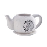 Cumpara ieftin Ghiveci flori ceramica alba neagra Ceainic Love 31 x 19 x 13 cm