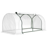 Outsunny Sera Gradina Plastic Anti-UV Ferestre Rulabile Otel Usa Fermoar 200x100x80cm Alb