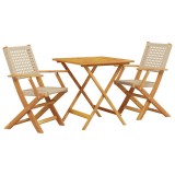 Cumpara ieftin Set mobilier bistro, 3 piese, poliratan bej/lemn masiv