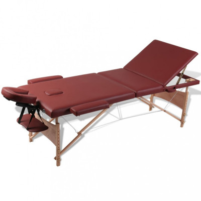 Masă de masaj pliabilă, 3 zone, roșu, cadru din lemn, roșu foto
