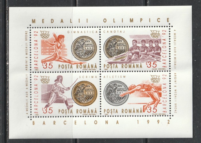 Romania 1992 - #1306 Medalii Olimpice J. O. Barcelona M/S 1v MNH