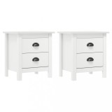 VidaXL Noptieră Hill Range, 2 buc., alb, 46x35x49,5 cm, lemn masiv pin