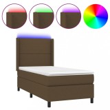 Cumpara ieftin Pat cu arcuri, saltea si LED, maro inchis, 90x200 cm, textil