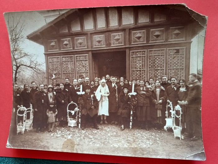 fotografie mare Cununie religioasa la Romani in anul 1931 , dimensiuni aproximativ 20 cm x 14 cm