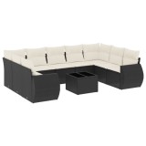 Cumpara ieftin Set canapele de gradina cu perne, 10 piese, negru, poliratan