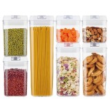 Set 7 Recipiente din Plastic, Cyrax, pentru Alimente/Obiecte, Inchidere Ermetica, 2 x 0.5l, 2 x 0.8l, 2 x 1.2l, 1 x 1.9 l, Capac Alb, Transparent