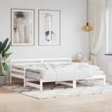 vidaXL Pat de zi cu extensie, alb, 90x190 cm, lemn masiv de pin