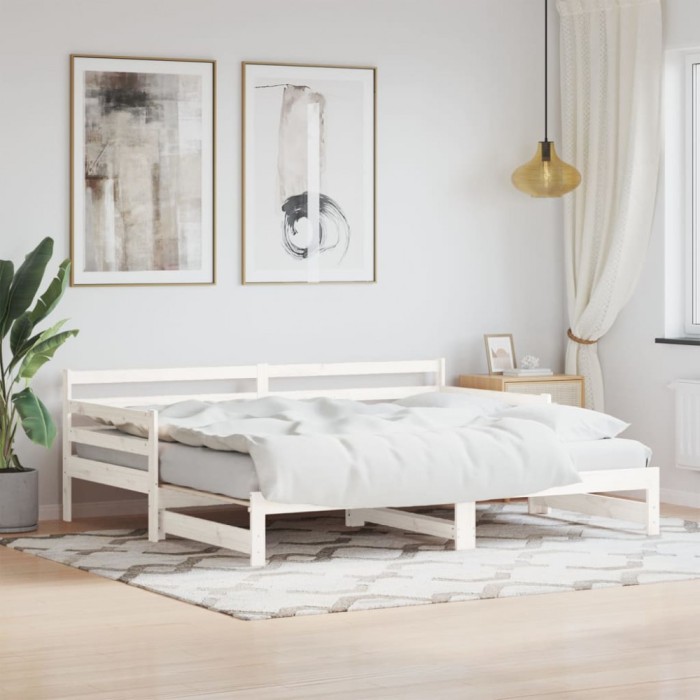 vidaXL Pat de zi cu extensie, alb, 90x190 cm, lemn masiv de pin