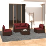 Cumpara ieftin Set mobilier de grădină cu perne, 5 piese, maro, poliratan