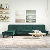 vidaXL Canapea extensibilă &icirc;n formă de L verde 255x140x70 cm catifea