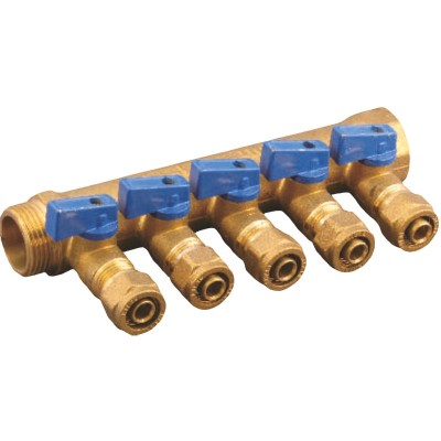 Distribuitor pentru retea calorifere, 5 robineti, coloana 3/4, iesire 16 mm foto