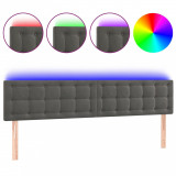 Tăblie de pat cu LED, gri &icirc;nchis, 160x5x78/88 cm, catifea