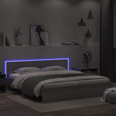 vidaXL Cadru de pat cu tăblie și LED, gri sonoma, 180x200 cm