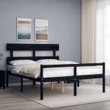 VidaXL Cadru de pat senior cu tăblie, negru, king size, lemn masiv