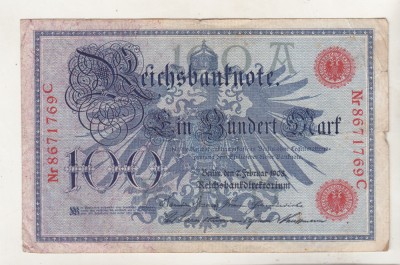bnk bn Germania 100 marci 1908 KM33a circulata foto