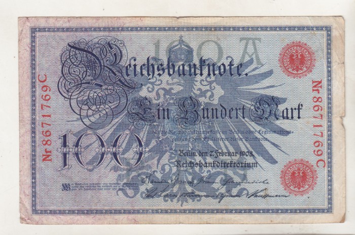 bnk bn Germania 100 marci 1908 KM33a circulata