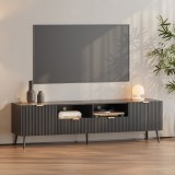 Comoda TV Nand 180x40x51 cm neagra, cu sertare si usi riflate