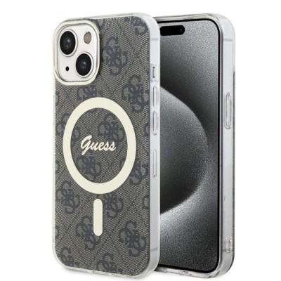 Husa pentru iPhone 15 / iPhone 14 / iPhone 13 - Guess IML 4G MagSafe (GUHMP15SH4STW) - Brown foto