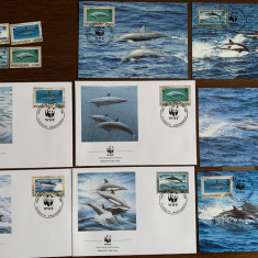 montserrat - delfin - serie 4 timbre MNH, 4 FDC, 4 maxime, fauna wwf