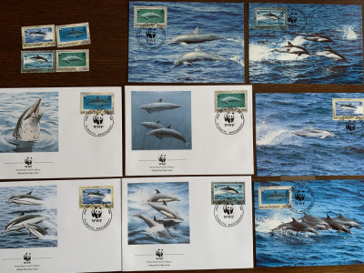 montserrat - delfin - serie 4 timbre MNH, 4 FDC, 4 maxime, fauna wwf foto