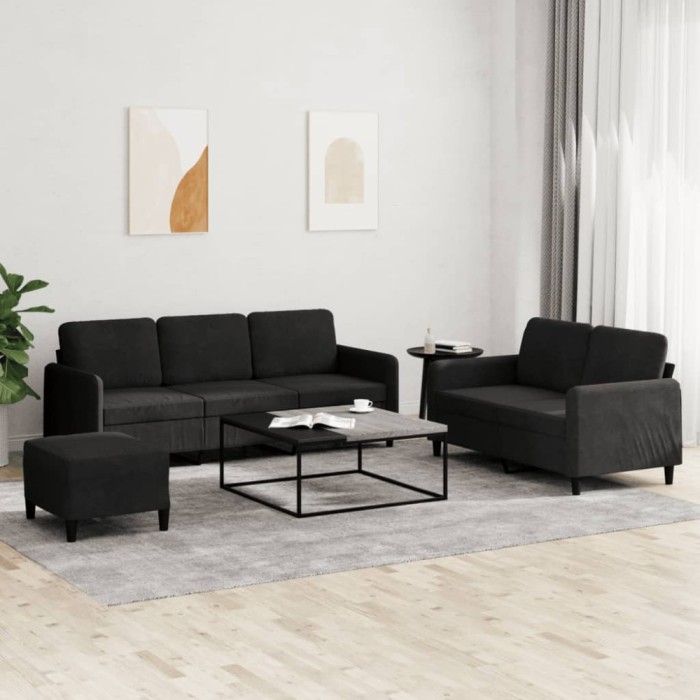 vidaXL Set de canapele, 3 piese, negru, catifea