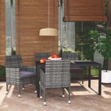 VidaXL Set de masă pentru grădină cu perne, 5 piese, gri, poliratan 3095023