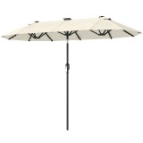 Outsunny Umbrelă dublă, umbrelă terasă, &icirc;nclinabilă, cu panou solar, 35 LED-uri, cadru din oțel, bej, 2,92 x 1,50 x 2,18 m | Aosom Romania