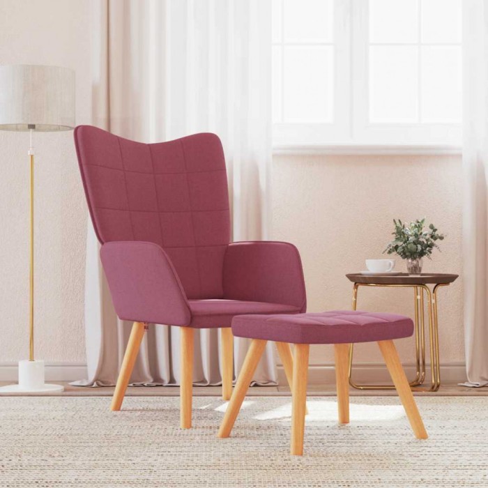 Scaun de relaxare cu taburet, roșu vin, textil