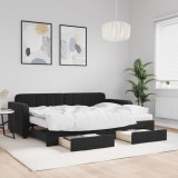 Cumpara ieftin Pat de zi cu extensie și sertare, negru, 80x200 cm, catifea