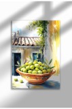 Imprimeu pe p&acirc;nză fără ramă cu natură &icirc;n bucătărie, bol cu măsline verzi, format A3, poster de perete mediteranean | A3 (29.7 x 42 cm)