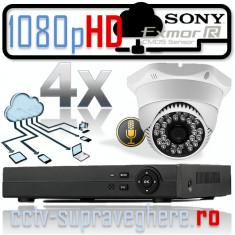 Sistem supraveghere video si audio IP HD megapixel cu 4 camere cu IR interior foto
