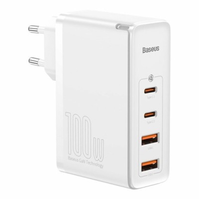 Incarcator 2x USB-C PD 100W, 2x USB-A QC3.0 + Cablu Type-C - Baseus (CCGAN2P-L02) - White foto